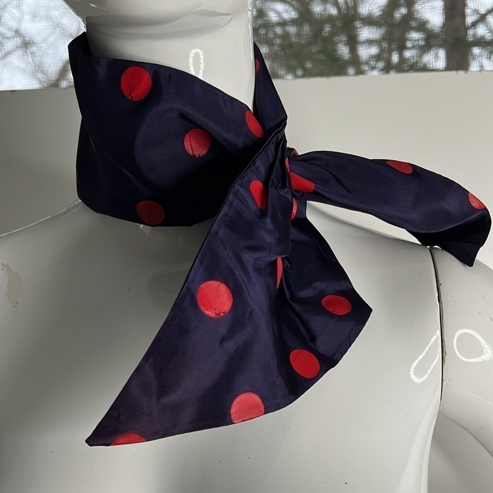 Blue Red Polka Dot Vintage Neck Scarf Tie Double Sided